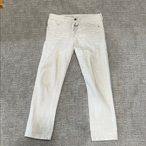 Pilcro and the Letterpress White Embroidered Women's Jeans- Classic Straight Leg